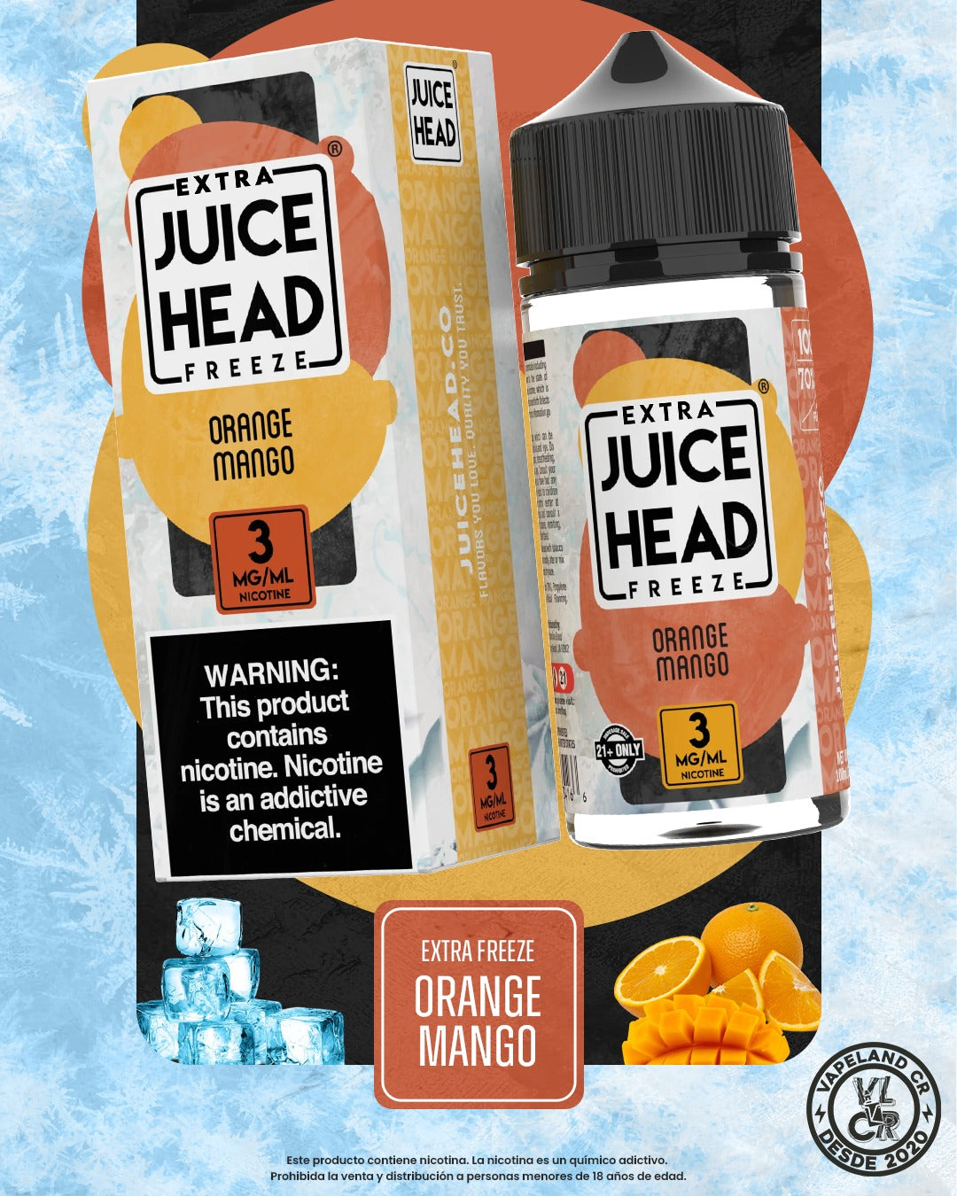 Juice Head Extra Freeze Orange Mango 3mg y 6mg.