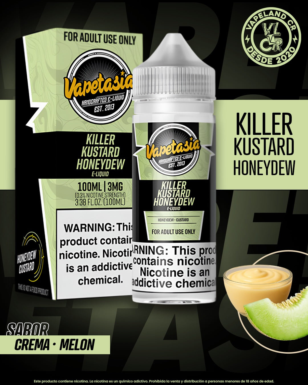 Vapetasia Killer Kustard Honeydew 3mg.