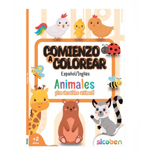 Libro Comienzo a Colorear Español/Ingles Animales Sicoben.