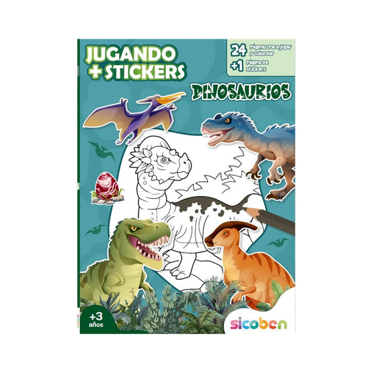 Libro Jugando + Stickers Dinosaurios Sicoben.