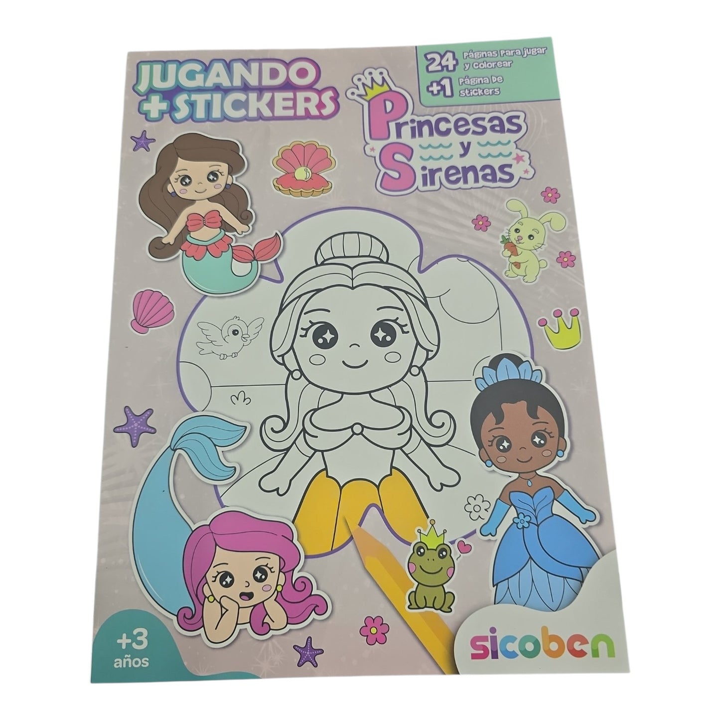 Libro Jugando + Stickers Princesas y Sirena Sicoben.