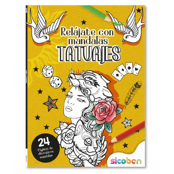 Libro para Colorear Relájate con Mándalas Tatuajes Sicoben.