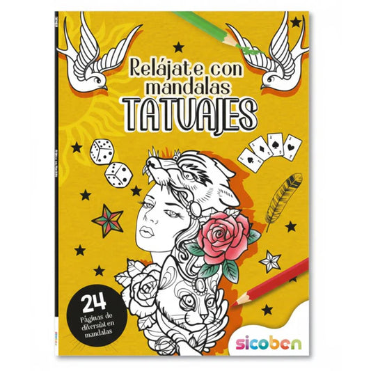 Libro para Colorear Relájate con Mándalas Tatuajes Sicoben.