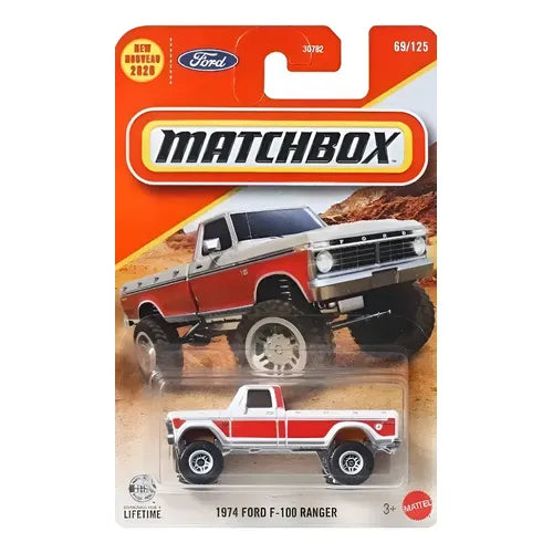 Matchbox 1974 Ford F-100 Ranger Blanca con Rojo.