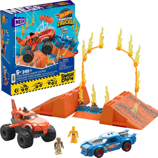 Mega Hot Wheels Monster Trucks Tiger Shark Chomp Course.