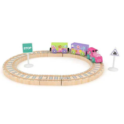 Pista de Madera con Tren Rosa J'adore.
