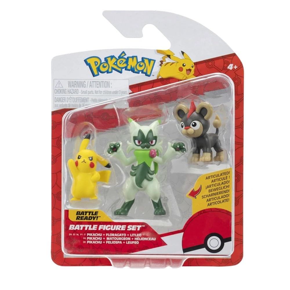 Pokémon Battle Figure Set Pikachu + Floragato + Litleo.