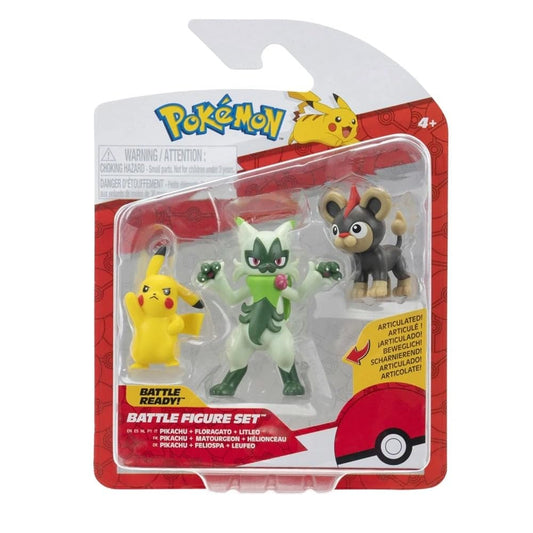 Pokémon Battle Figure Set Pikachu + Floragato + Litleo.