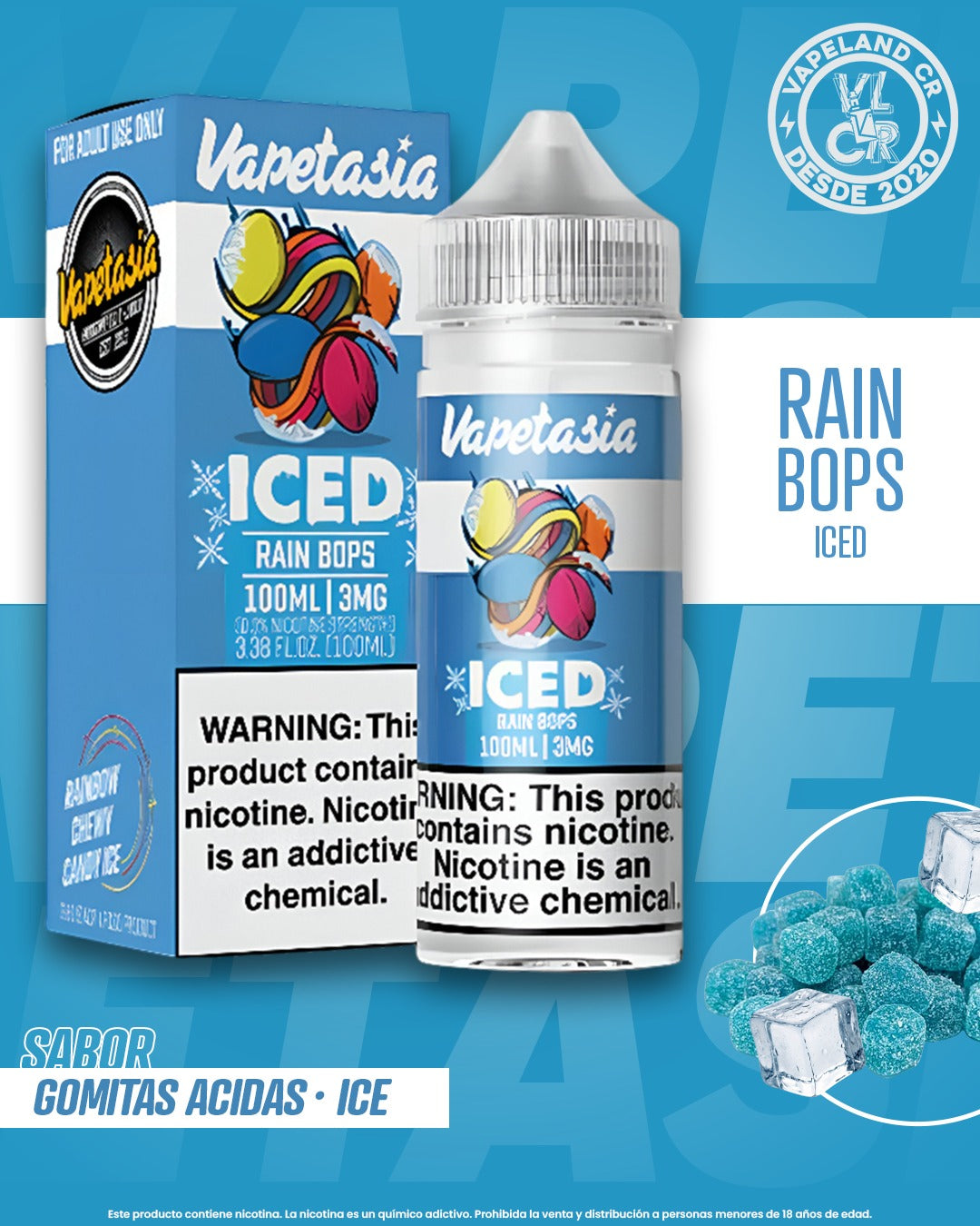 Vapetasia Iced Rain Bops 3mg y 6mg.