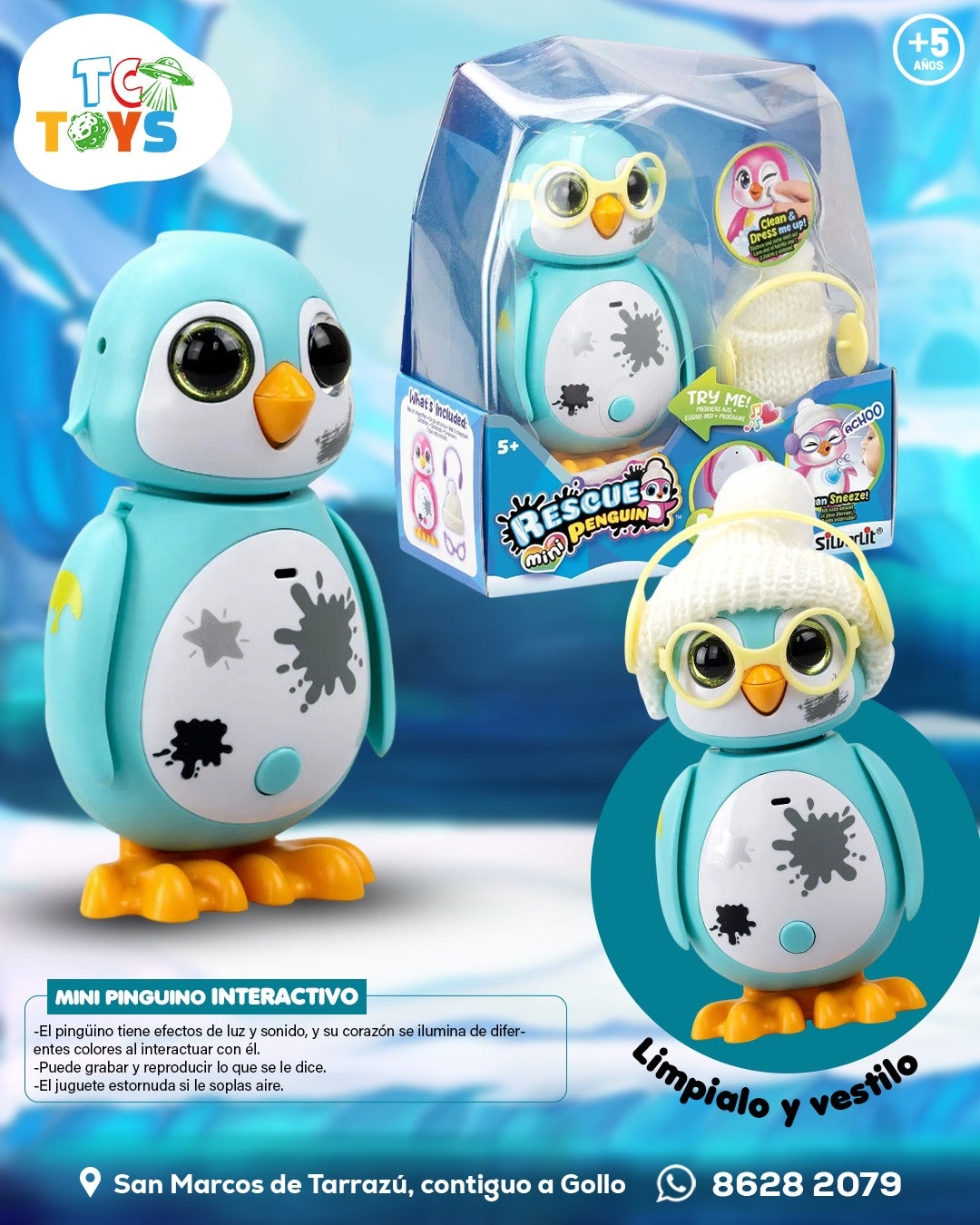 Rescue Penguin Pequeño Celeste Silverlit.