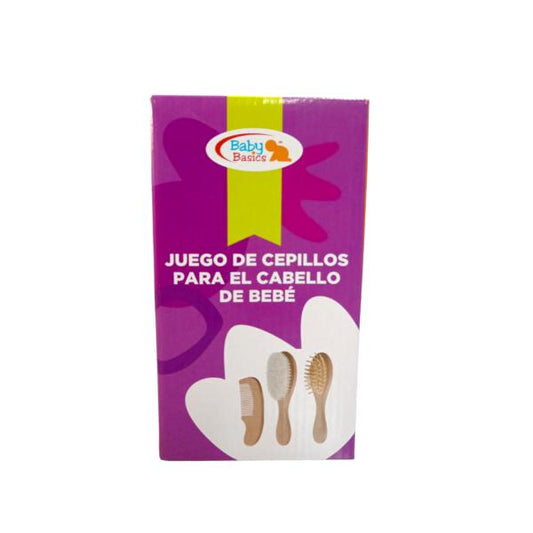 Set de 3 Cepillos para Cabello de Bebé Baby Basics.