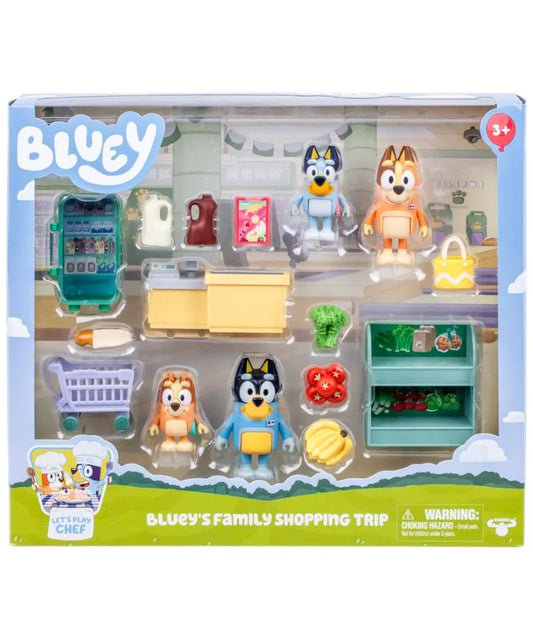 Set de Figuras Bluey y Familia de Compras Moose.