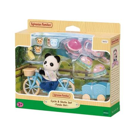 Sylvanian Families Set de Bicicleta y Patinaje Mujer Panda.