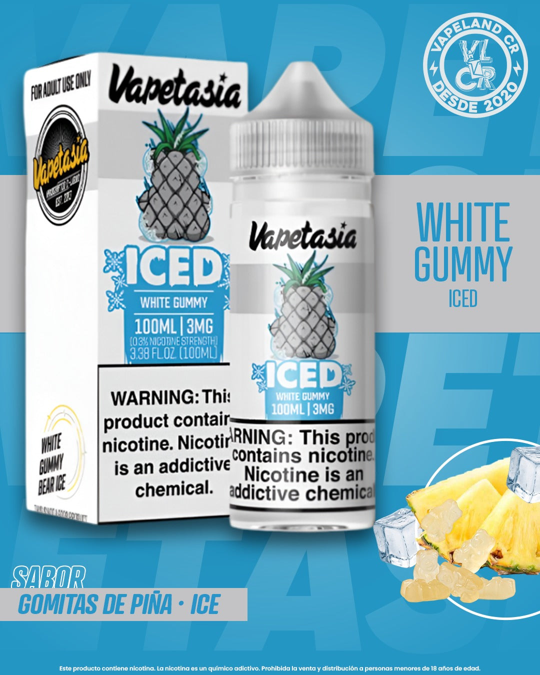Vapetasia Iced White Gummy 3mg y 6mg.