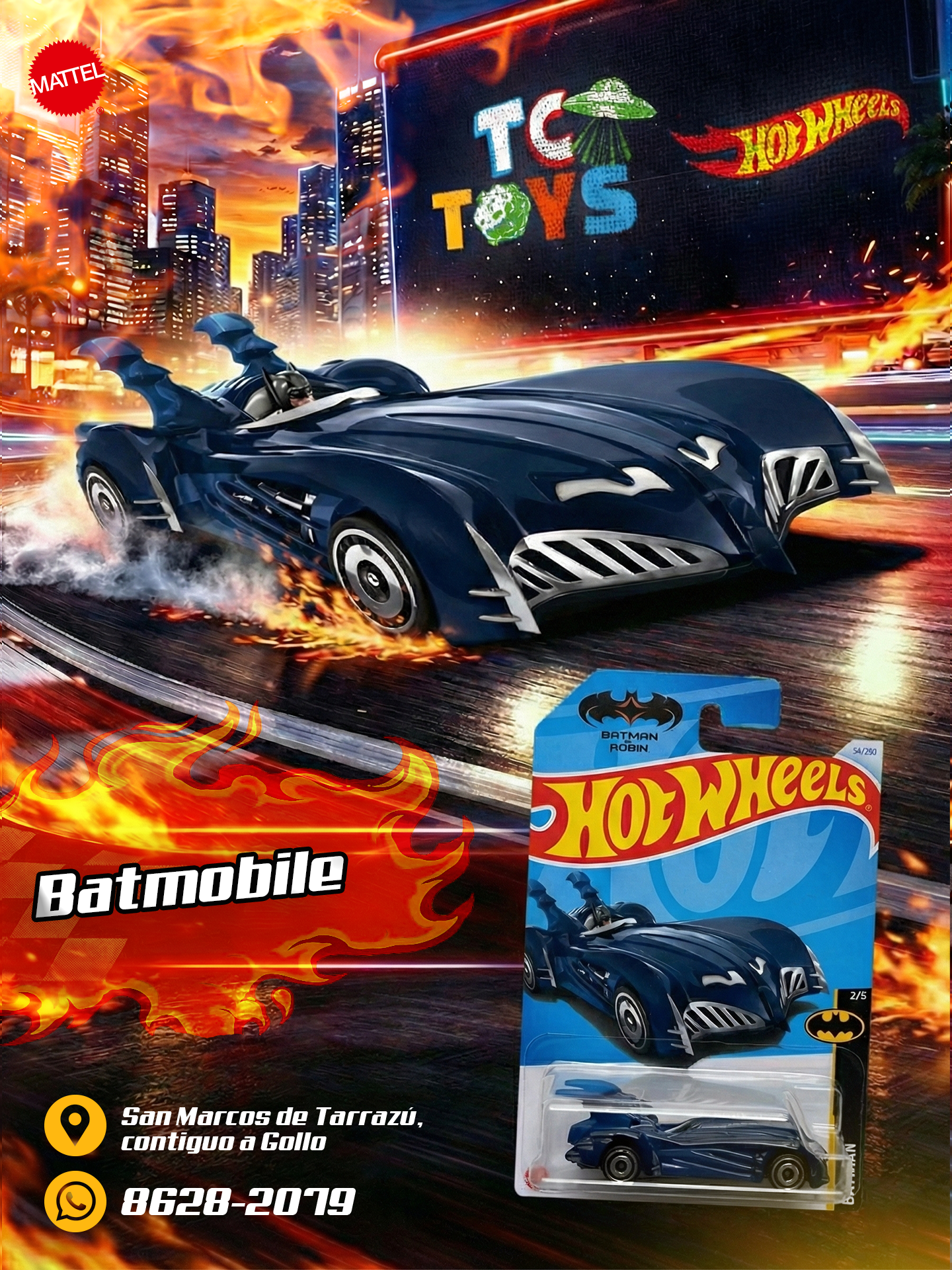 Hot Wheels Batman y Robin Batmobile Azul Oscuro.