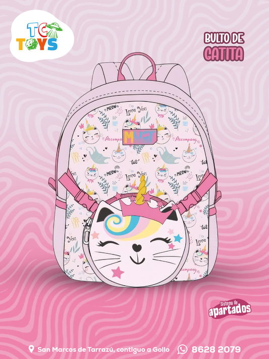 Bulto Pequeño con Bolsito de Mano de Gatito.