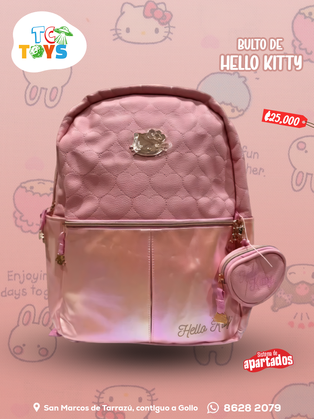Bulto Original Hello Kitty Tornasol con Monedero.