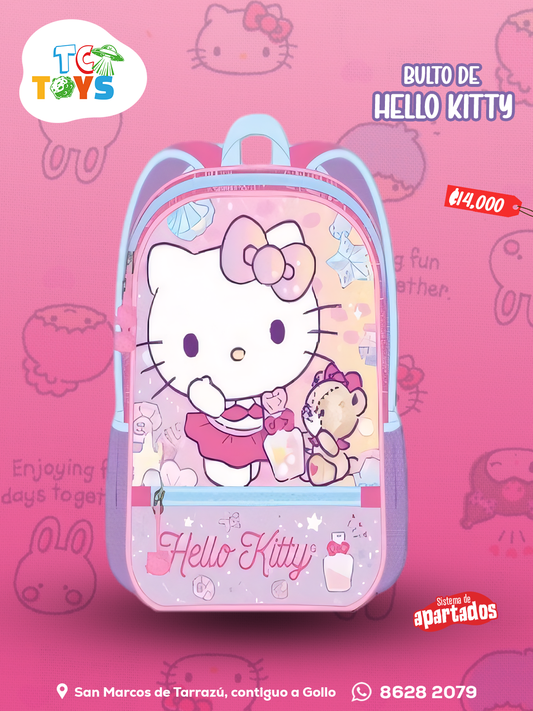 Bulto Infantil Rosado Original Hello Kitty Con Oso.