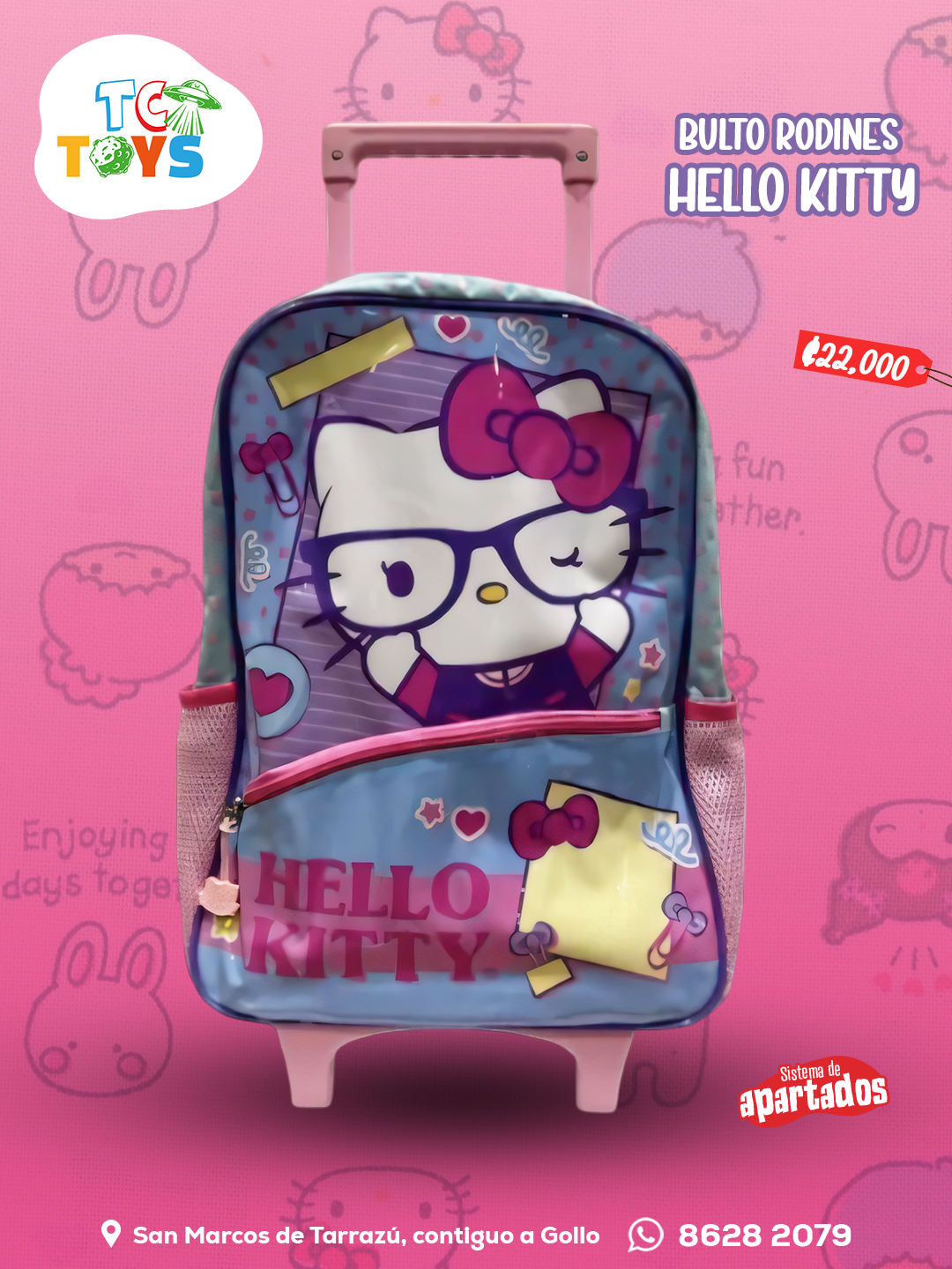 Bulto de Rodines Original Hello Kitty con Lentes.
