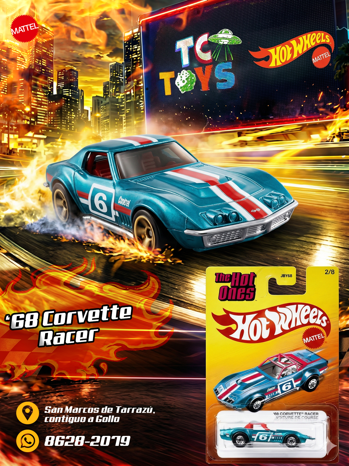 Hot Wheels The Hot Ones 69 Corvette Racer Voiture De Course.