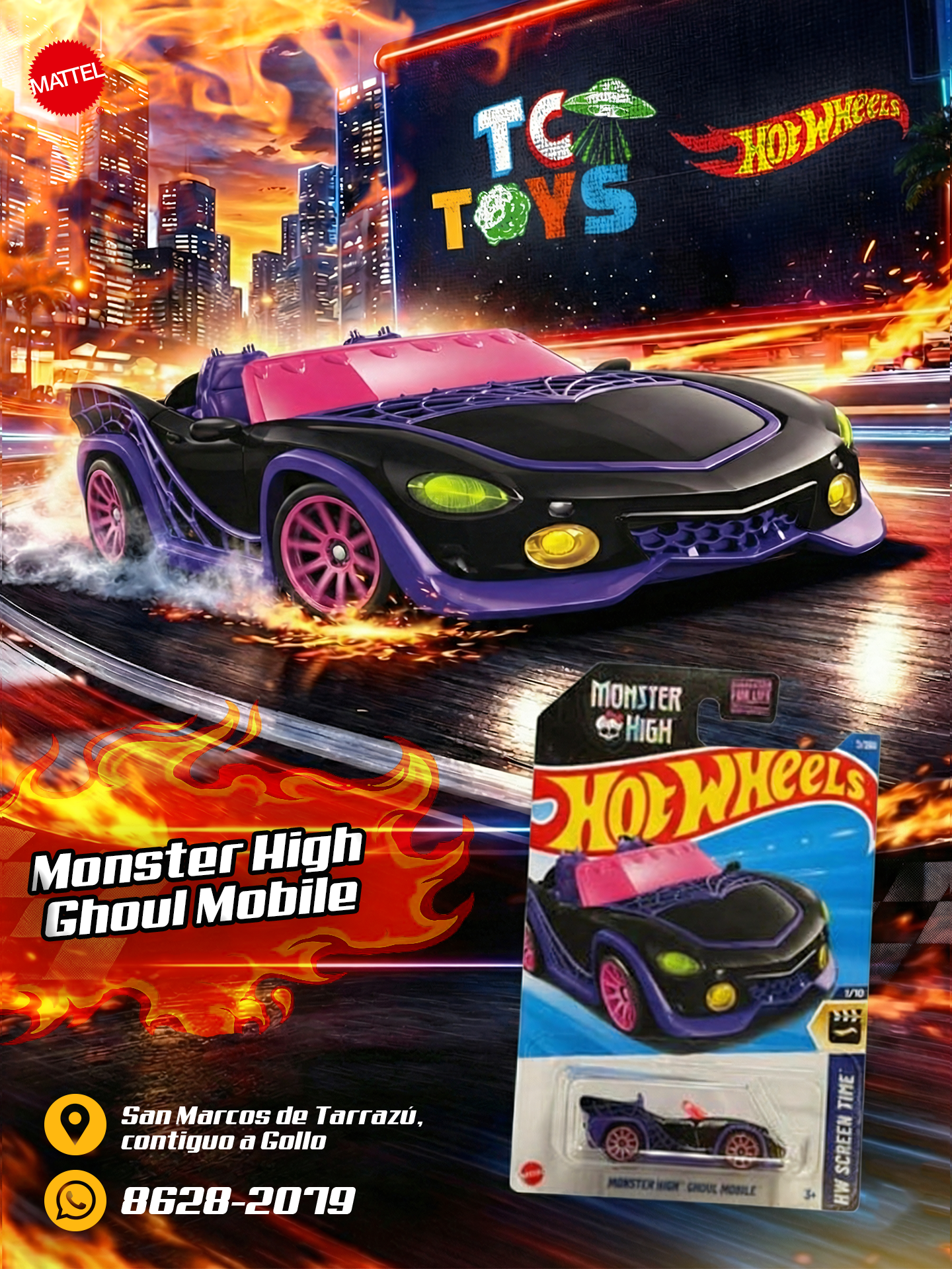 Hot Wheels Monster High Ghoul Mobile Negro con Morado.
