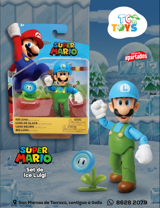 Figura Super Mario Luigi Gélido con Flor de Hielo Jakks.
