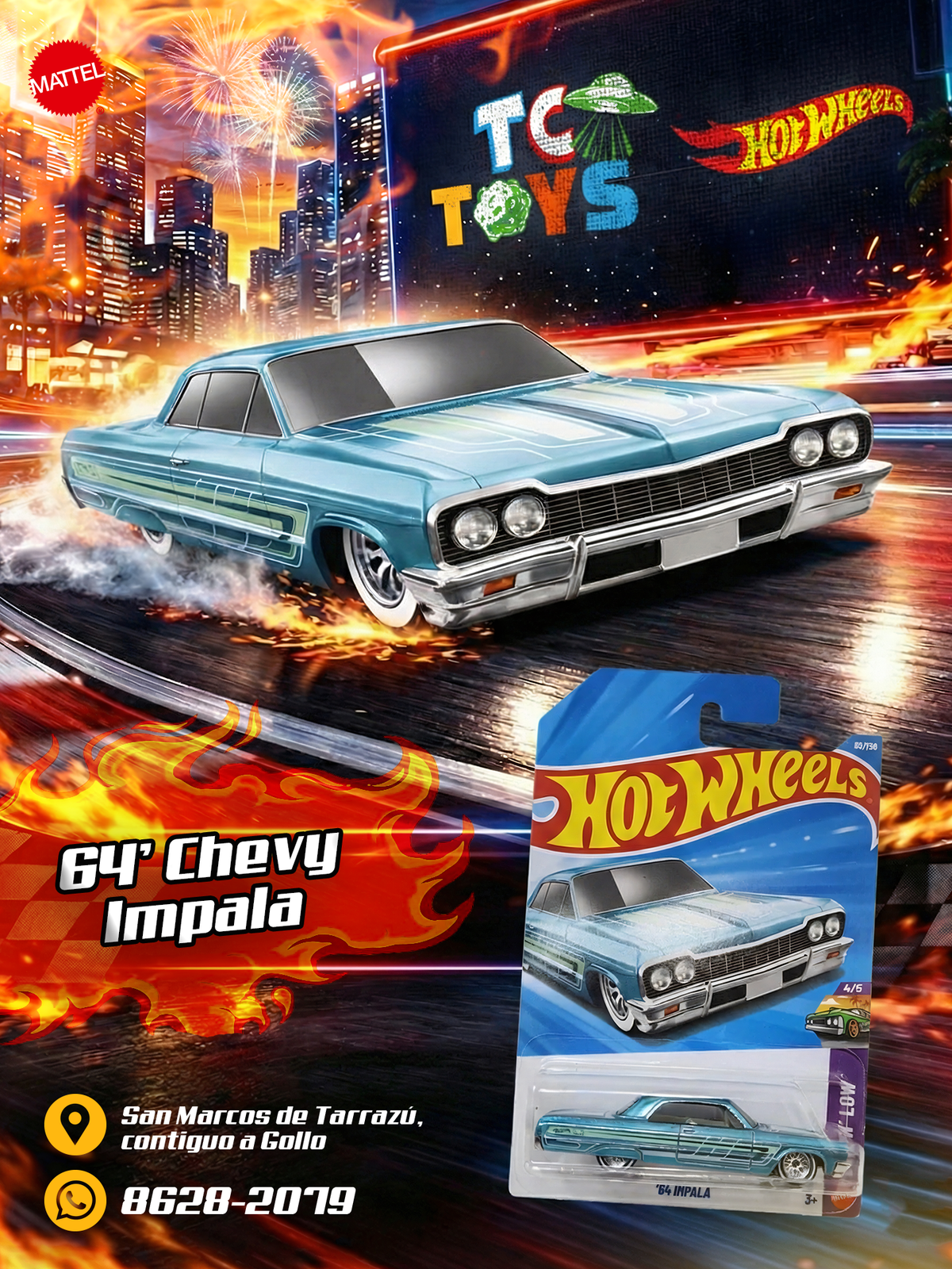 Hot Wheels 64 Impala Celeste.
