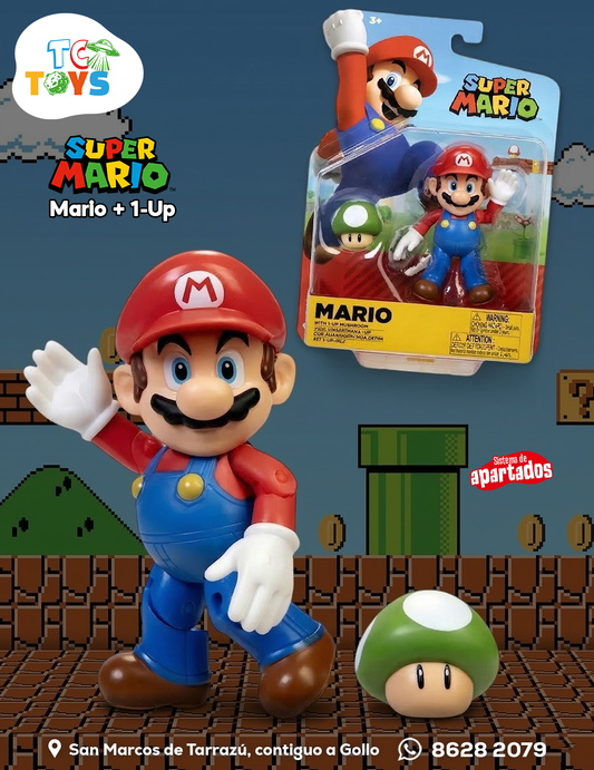 Figura Super Mario Mario con Champiñón Vida Extra Jakks.