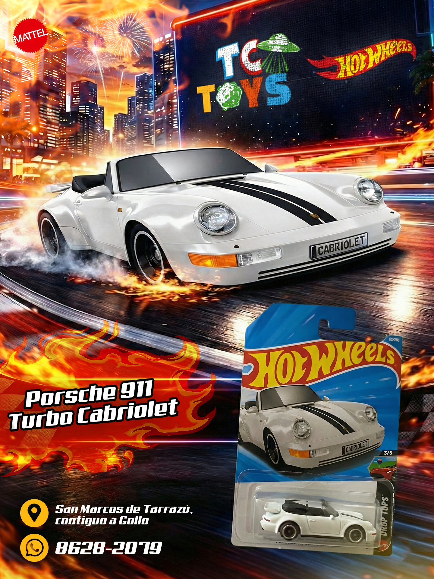Hot Wheels Porsche 911 Turbo Cabriolet Blanco.