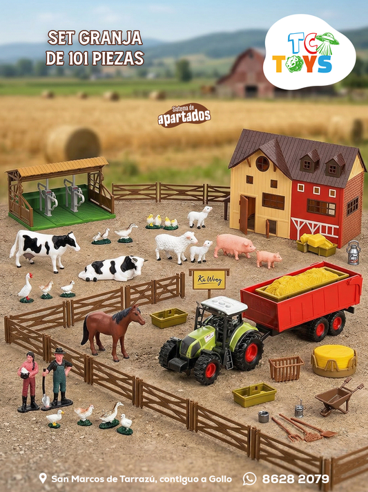 Granja de Animales con Tractor y Granero.