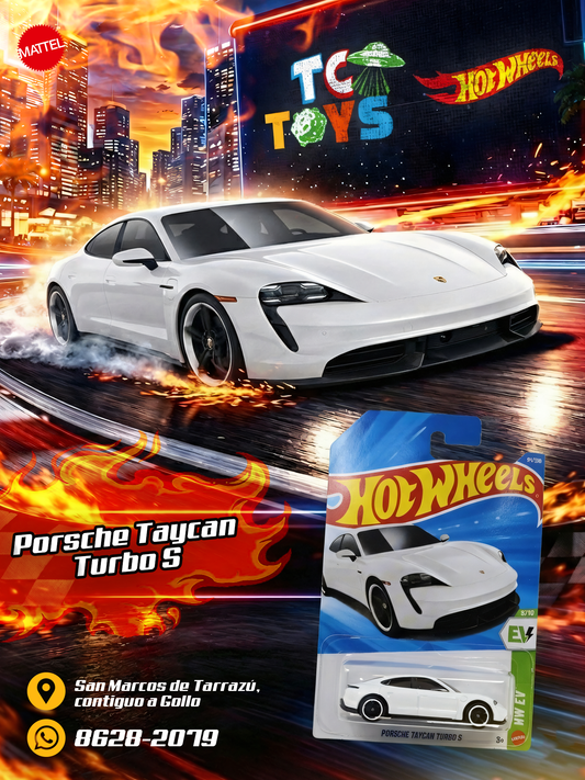 Hot Wheels Porsche Taycan Turbo S Blanco.