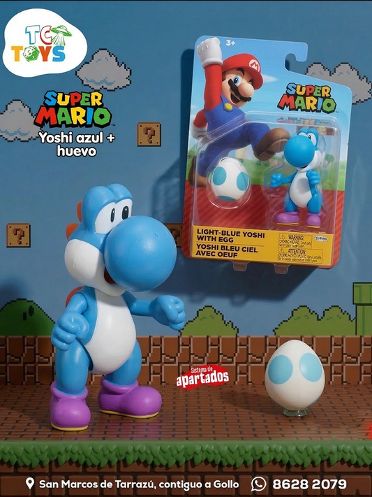 Figura Super Mario Yoshi Celeste con Huevo Jakks.